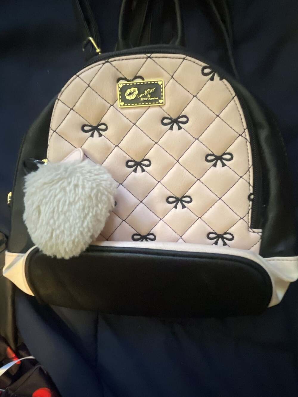 Luv Betsey by Betsey Johnson Quilted Bow Mini Backpack Pink Black